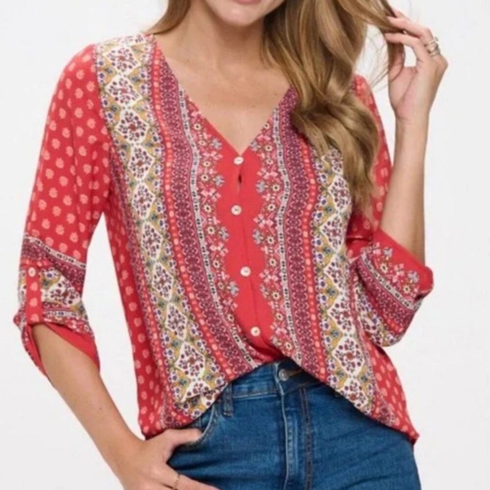 West Kei Boho Breezy Tie Front Top Size Large